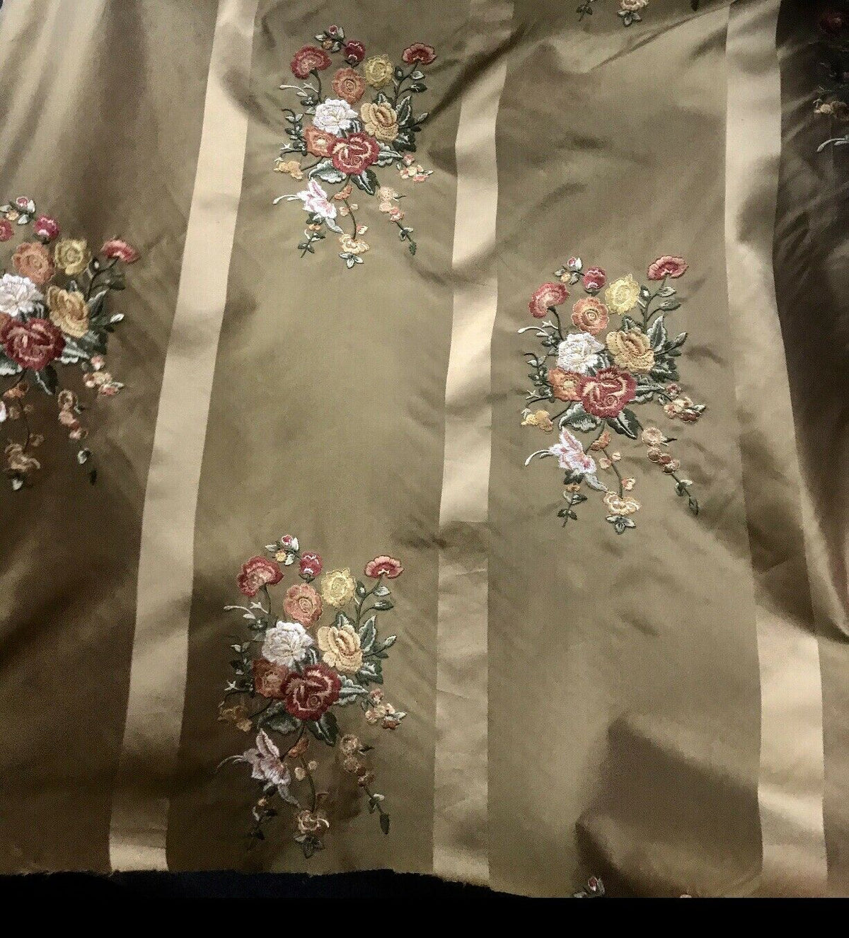 NEW Designer 100% Silk Taffeta Dupioni Decorating Fabric Embroidery Floral Gold - Fancy Styles Fabric Pierre Frey Lee Jofa Brunschwig & Fils