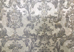 NEW! Antique Inspired Burnout Velvet Damask Fabric - White W/ Silver & Gray - Fancy Styles Fabric Boutique