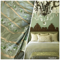 SALE! Duchess Jezebel Designer 100% Silk Taffeta Aqua Green Fabric Embroidered Drapery - Fancy Styles Fabric Pierre Frey Lee Jofa Brunschwig & Fils