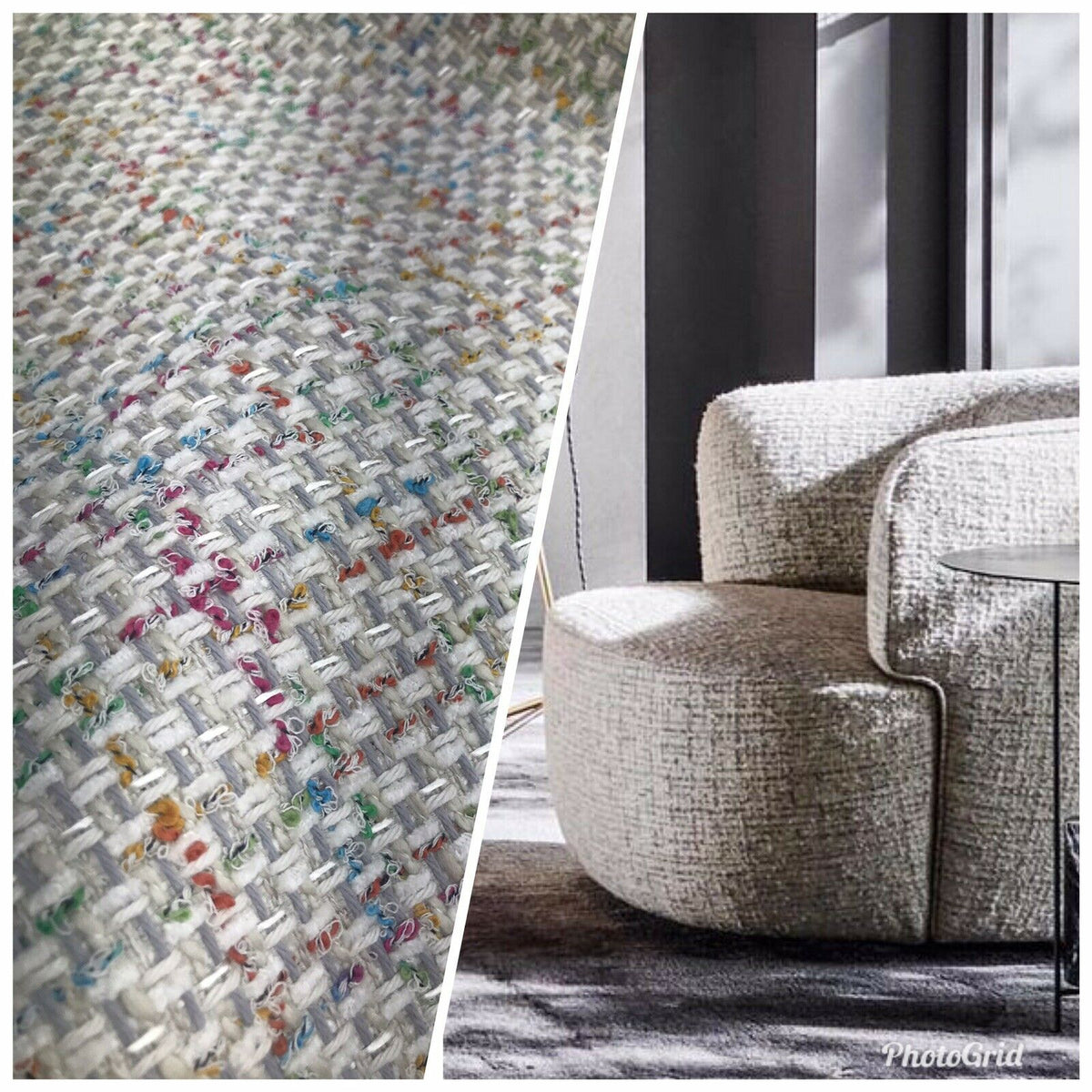 NEW Designer Nubby Upholstery Heavyweight Tweed Fabric- Lt Gray & Multicolor BTY - Fancy Styles Fabric Pierre Frey Lee Jofa Brunschwig & Fils
