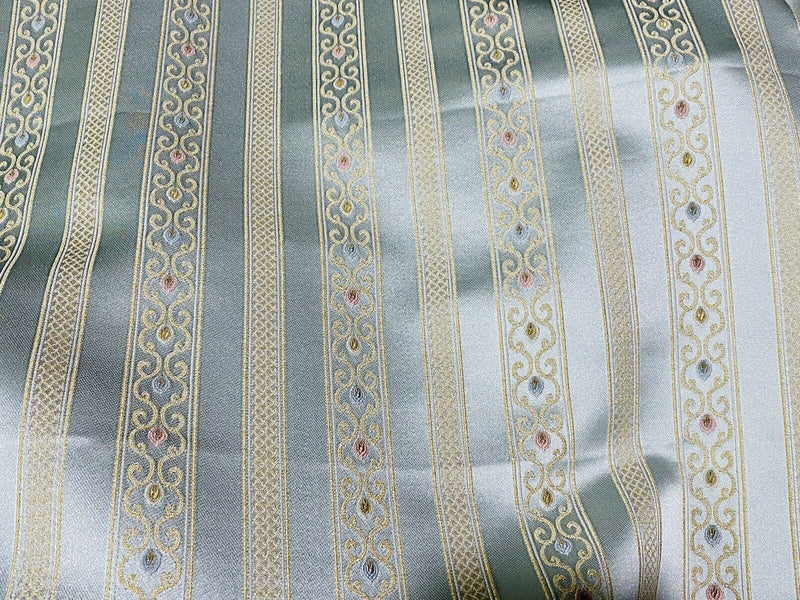 NEW Princess Avery Novelty Ritz Neoclassical Brocade Striped Satin Fabric - Louis Blue - Fancy Styles Fabric Pierre Frey Lee Jofa Brunschwig & Fils