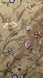NEW! Lady Melody Designer 100% Silk Dupioni Embroidery Floral Fabric Gold & Pink Iridescence - Fancy Styles Fabric Pierre Frey Lee Jofa Brunschwig & Fils