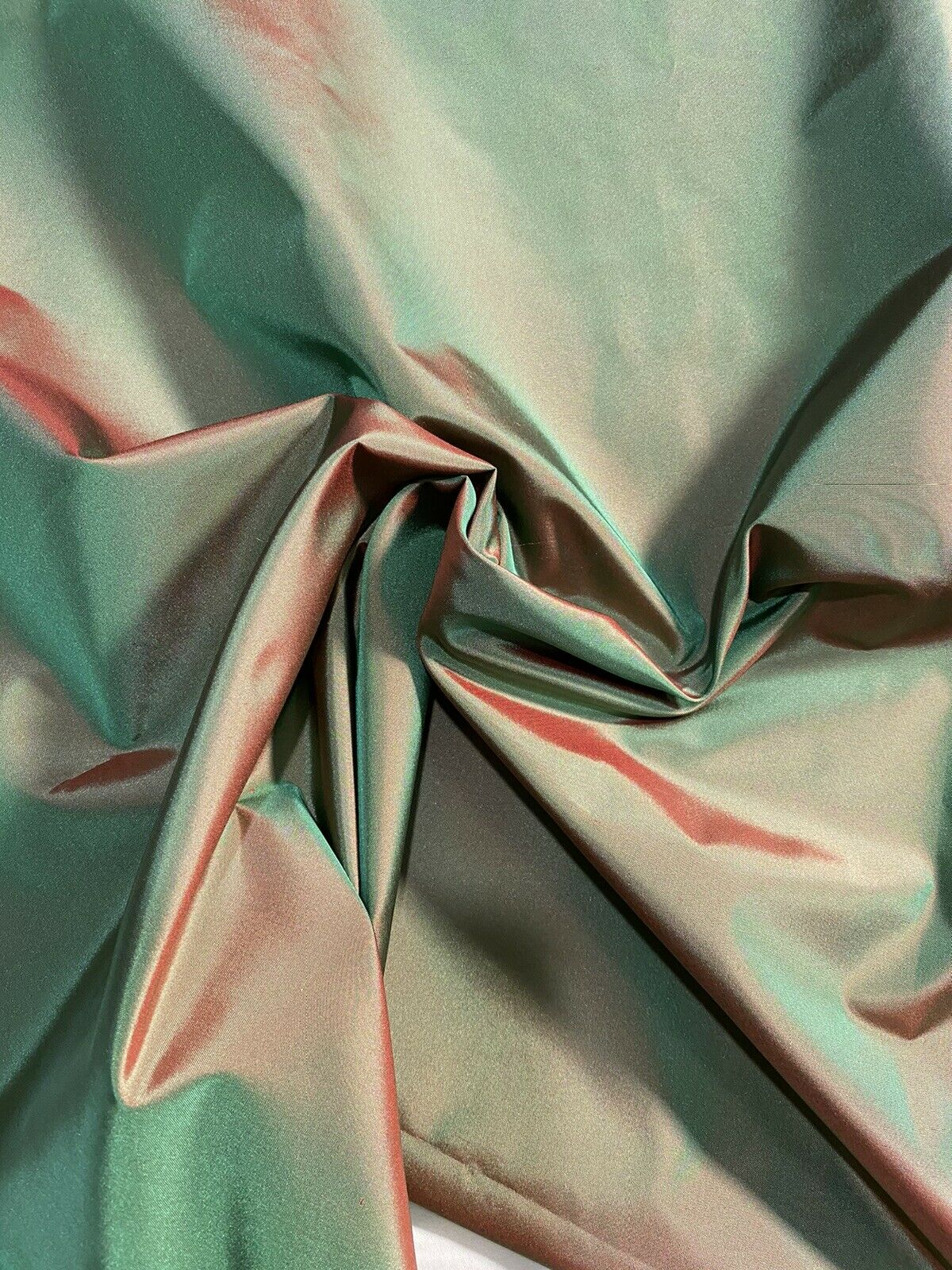Lady Lisa Designer 100% Silk Taffeta Fabric - Electric Green with Cinnamon Red Iridescence - Fancy Styles Fabric Pierre Frey Lee Jofa Brunschwig & Fils