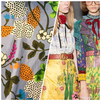 NEW! 100% Silk Charmeuse Gucci Inspired Fabric Multi Color Floral By The Yard - Fancy Styles Fabric Boutique