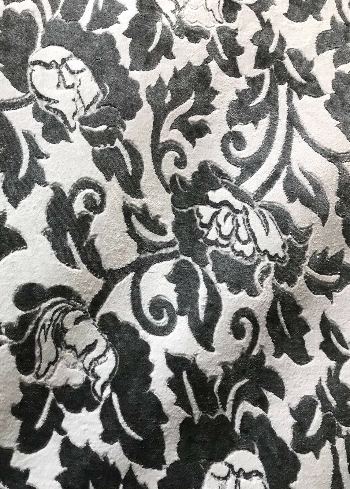 Baroness Angela Burnout Velvet Upholstery Fabric - Floral Charcoal & White LLPVS0008 - Fancy Styles Fabric Pierre Frey Lee Jofa Brunschwig & Fils
