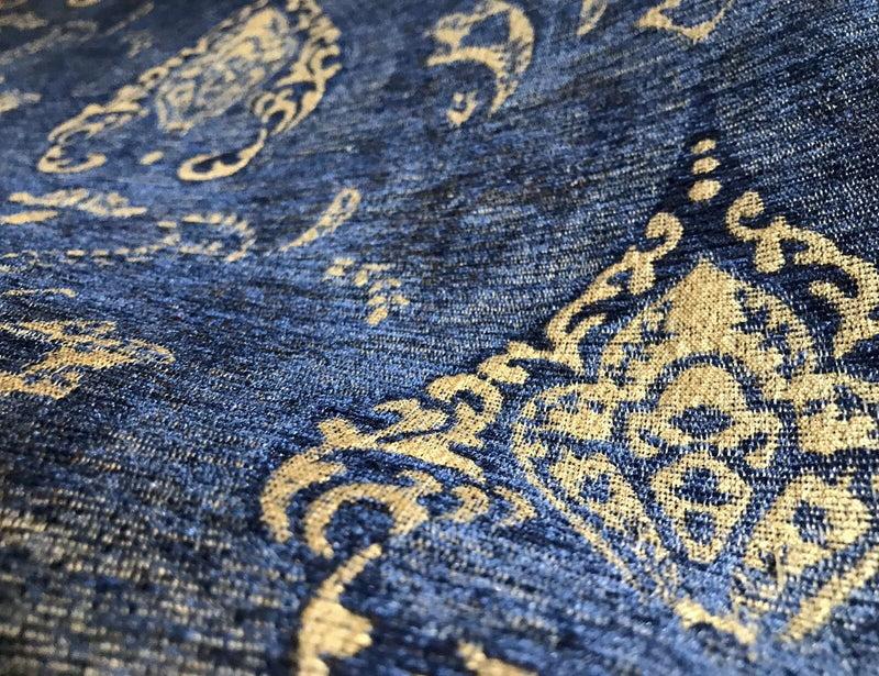 SALE! Designer Upholstery Chenille Velvet Fabric - Blue Gold LLPCB001 - Fancy Styles Fabric Pierre Frey Lee Jofa Brunschwig & Fils