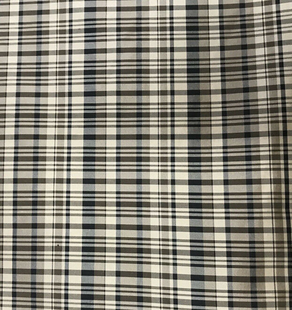 NEW Designer 100% Silk Taffeta Plaid Tartan Fabric- Black Taupe Cream - Fancy Styles Fabric Pierre Frey Lee Jofa Brunschwig & Fils