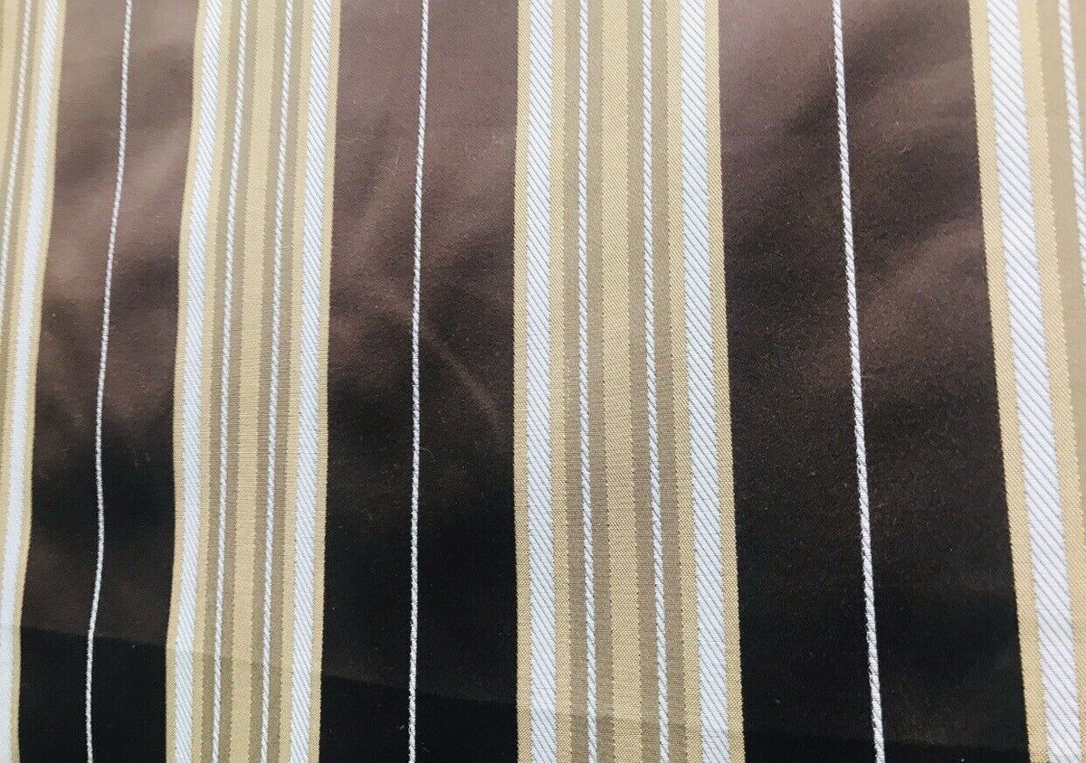 Sir Donatello Designer Brocade Satin Fabric- Brown, Pale Blue Gold Stripes Neoclassical G2 - Fancy Styles Fabric Pierre Frey Lee Jofa Brunschwig & Fils