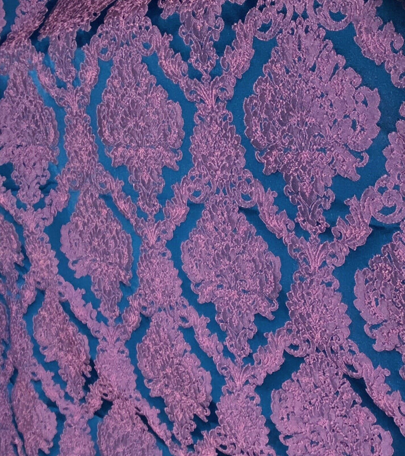 Fat Quarter- Style L- Princess Giselle Designer Damask Satin Drapery Upholstery Fabric - Fuchsia Pink & Navy Blue - Fancy Styles Fabric Pierre Frey Lee Jofa Brunschwig & Fils