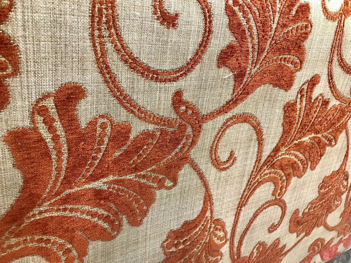 SWATCH 4” X 7” - Burnout Velvet Floral Upholstery Fabric- Burnt Orange Rust Red - Fancy Styles Fabric Pierre Frey Lee Jofa Brunschwig & Fils