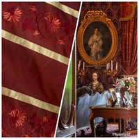 Duchess Jezebel Designer 100% Silk Taffeta Embroidery Floral Fabric Red and Gold BTY - Fancy Styles Fabric Pierre Frey Lee Jofa Brunschwig & Fils