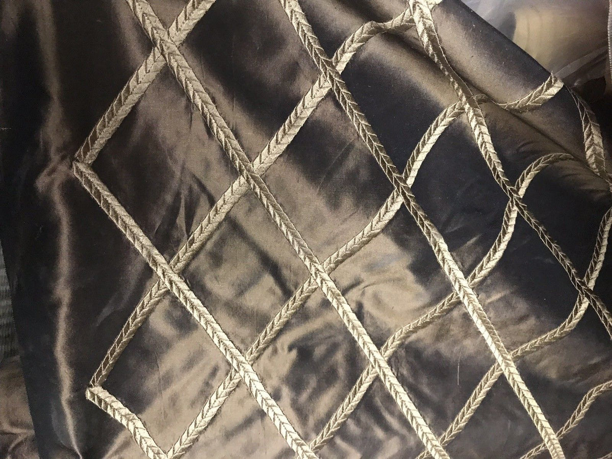 NEW! SALE! 100% Silk Taffeta Embroidered Rope Motif Fabric - Chocolate Brown - Fancy Styles Fabric Pierre Frey Lee Jofa Brunschwig & Fils