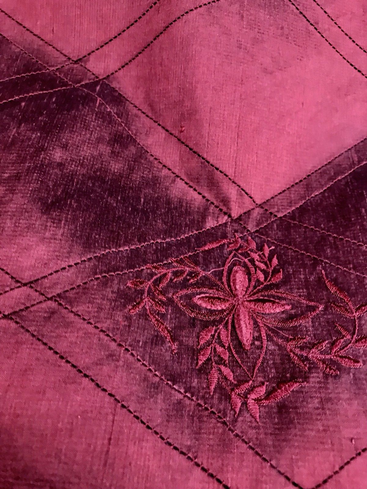 NEW! 100% Silk Washed Taffeta Embroidered Floral Quilted Motif Fabric - Red - Fancy Styles Fabric Boutique