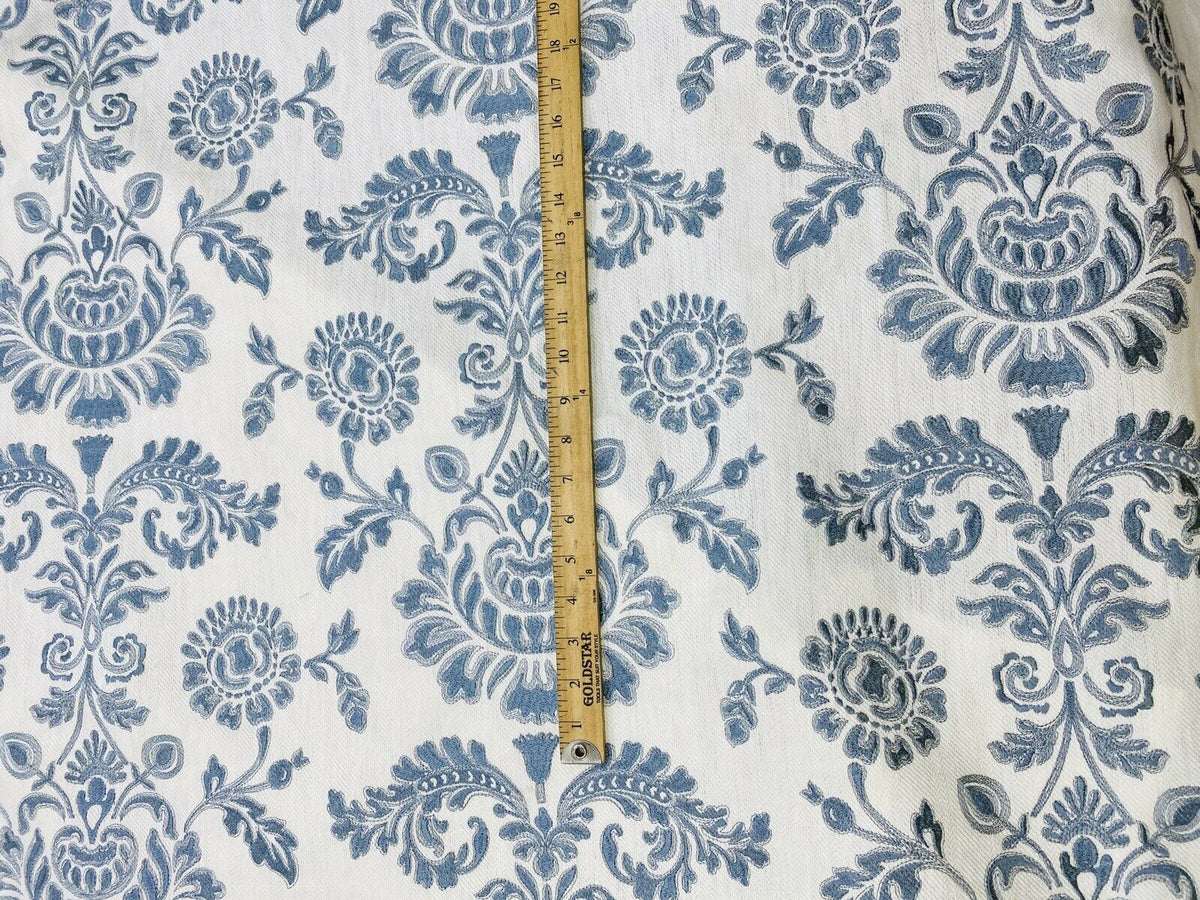 NEW! Novelty 100% Cotton Fabric Floral Damask Embroidery- Blue & White - Fancy Styles Fabric Pierre Frey Lee Jofa Brunschwig & Fils