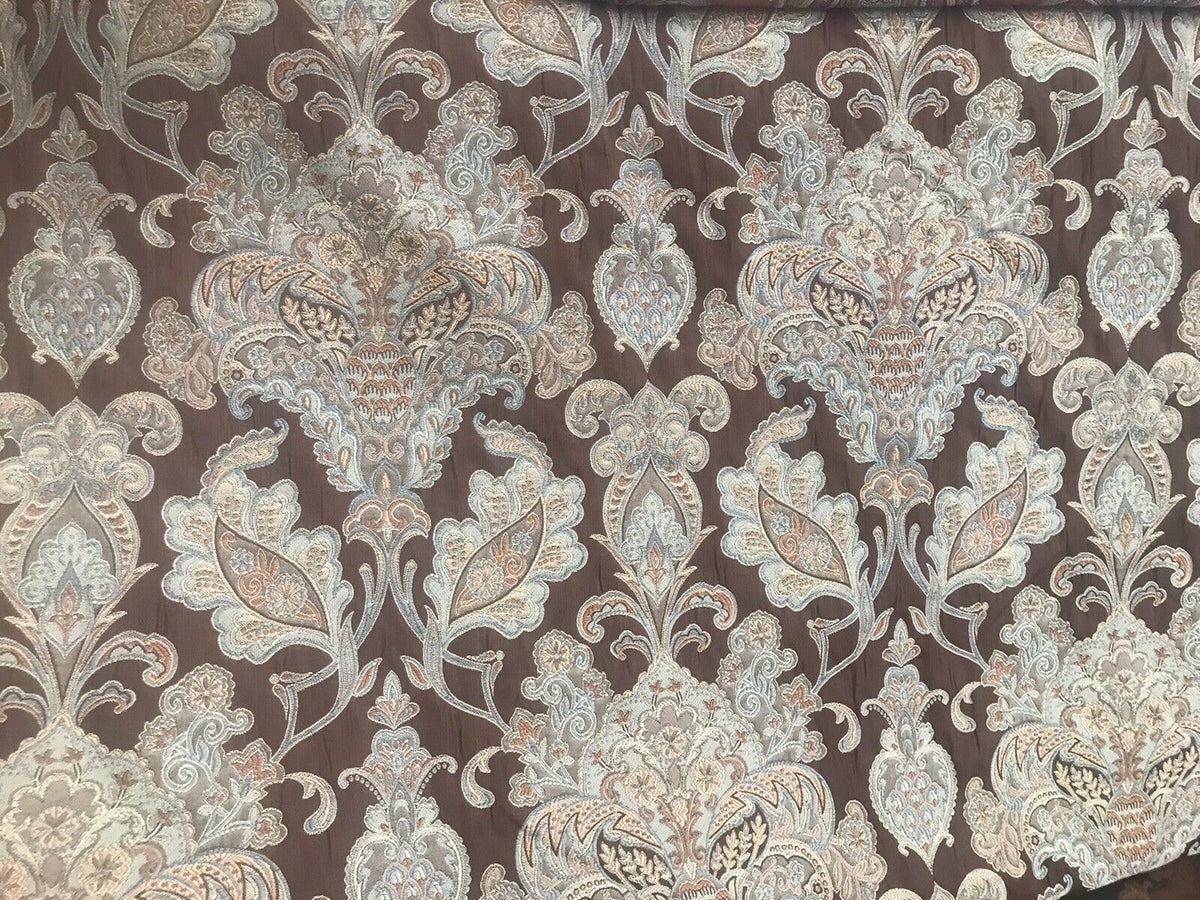 NEW Sir Christian Designer Burnout Damask Brocade Fabric - Brown And Light Blue - Fancy Styles Fabric Pierre Frey Lee Jofa Brunschwig & Fils