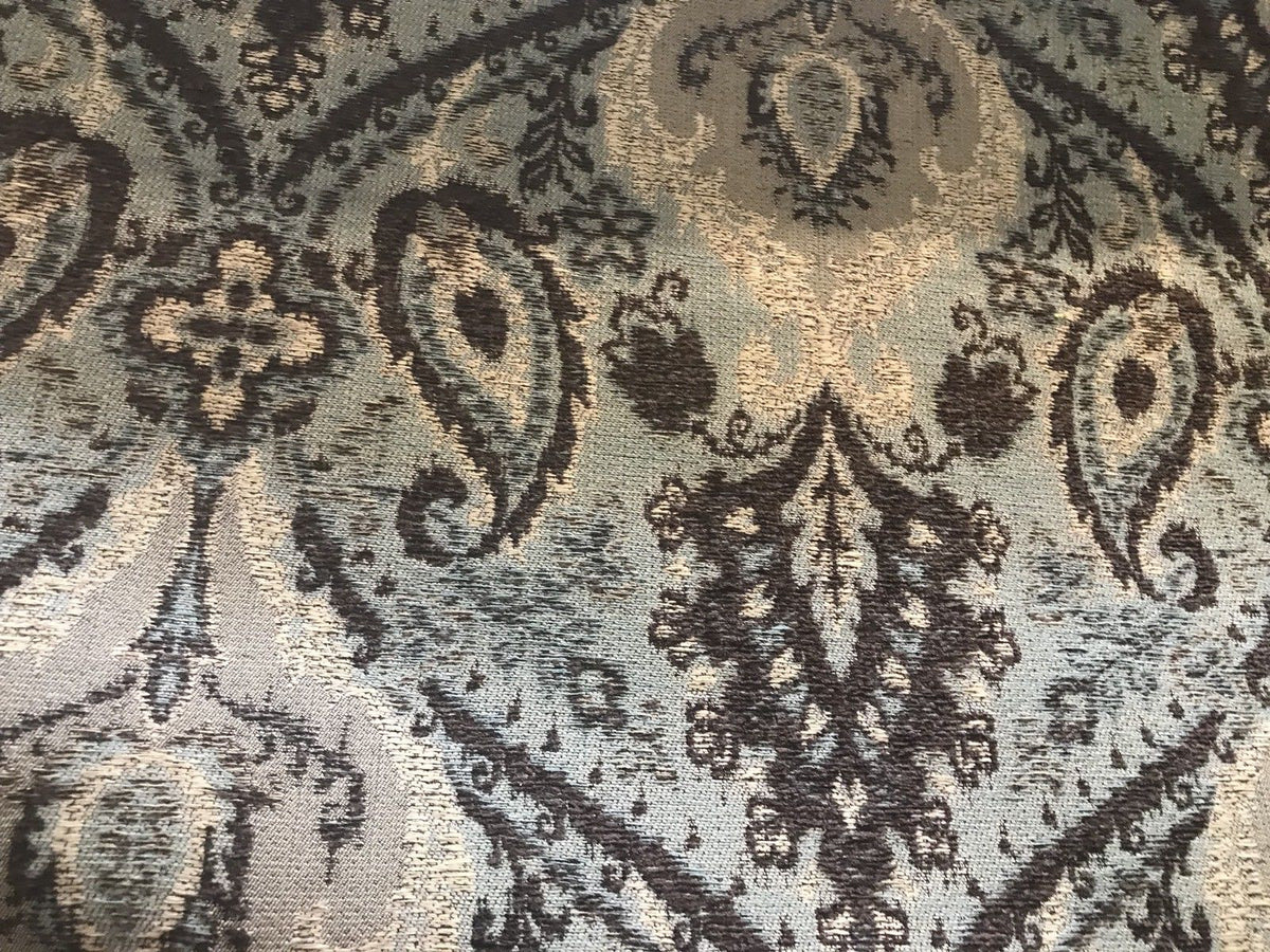 SWATCH Double Sided Burnout Kilim Rug Inspired Fabric- Blue Brown Upholstery - Fancy Styles Fabric Pierre Frey Lee Jofa Brunschwig & Fils