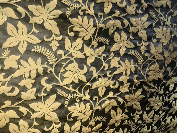 Lady Sorrel Designer Floral Drapery Satin Fabric - Black Gold- Decorating - Fancy Styles Fabric Pierre Frey Lee Jofa Brunschwig & Fils