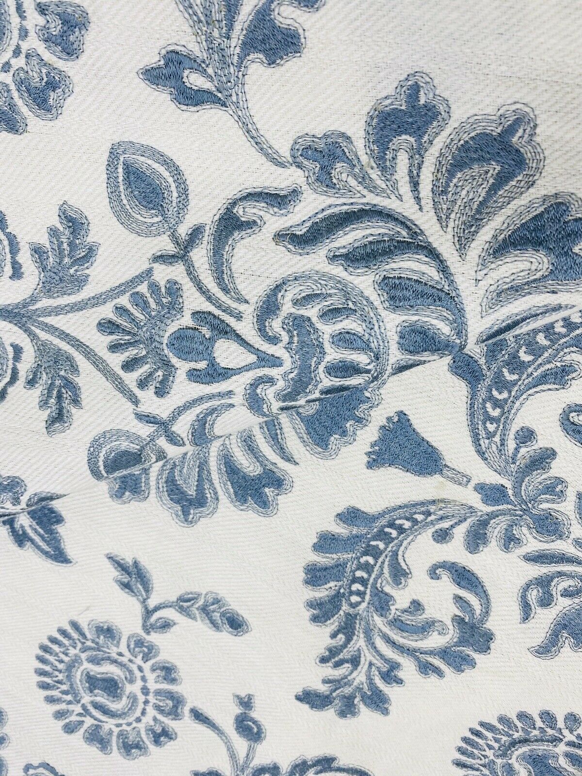 NEW! Novelty 100% Cotton Fabric Floral Damask Embroidery- Blue & White - Fancy Styles Fabric Pierre Frey Lee Jofa Brunschwig & Fils