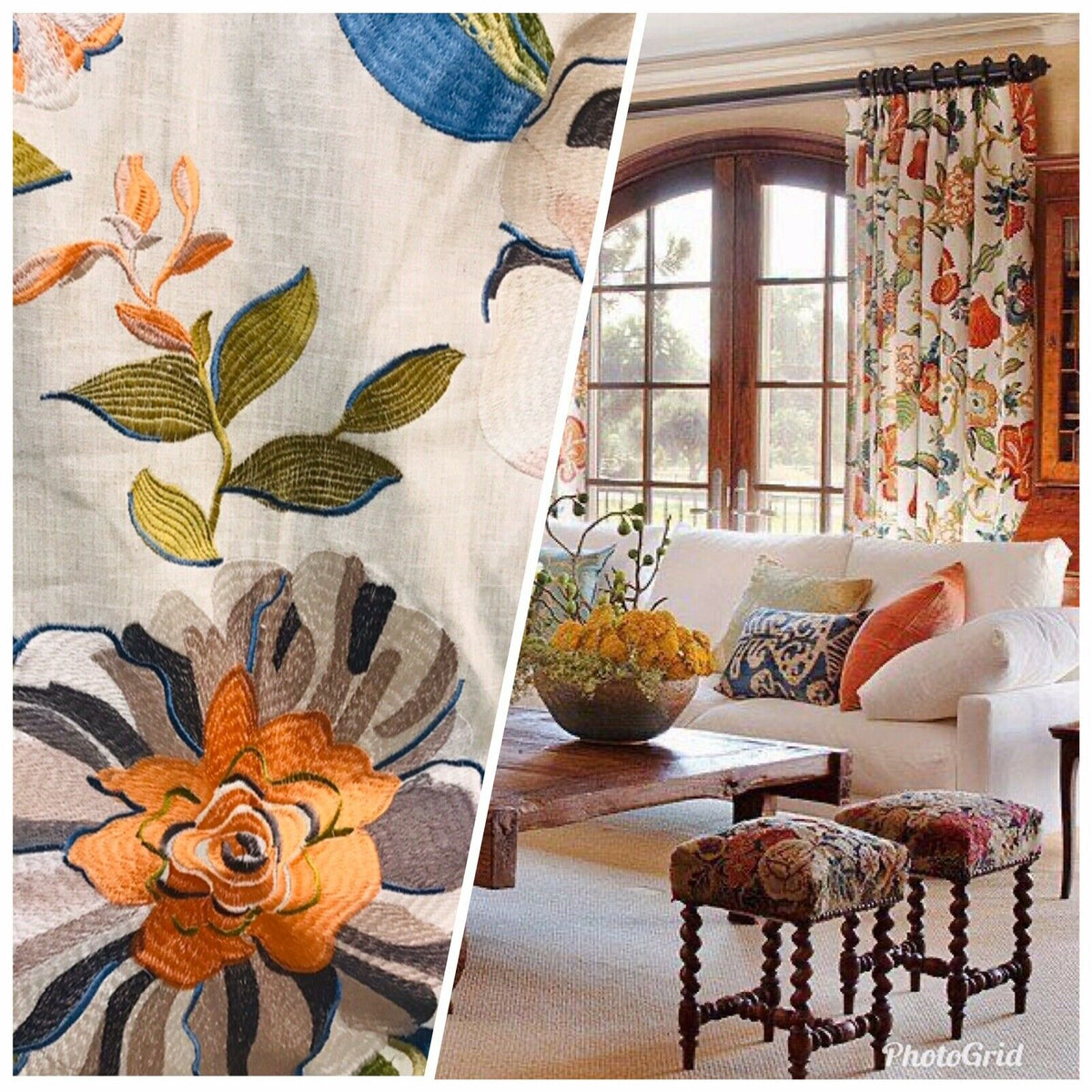 Novelty Cotton Oversized Floral Embroidery Fabric- Flax By The Yard - Fancy Styles Fabric Pierre Frey Lee Jofa Brunschwig & Fils