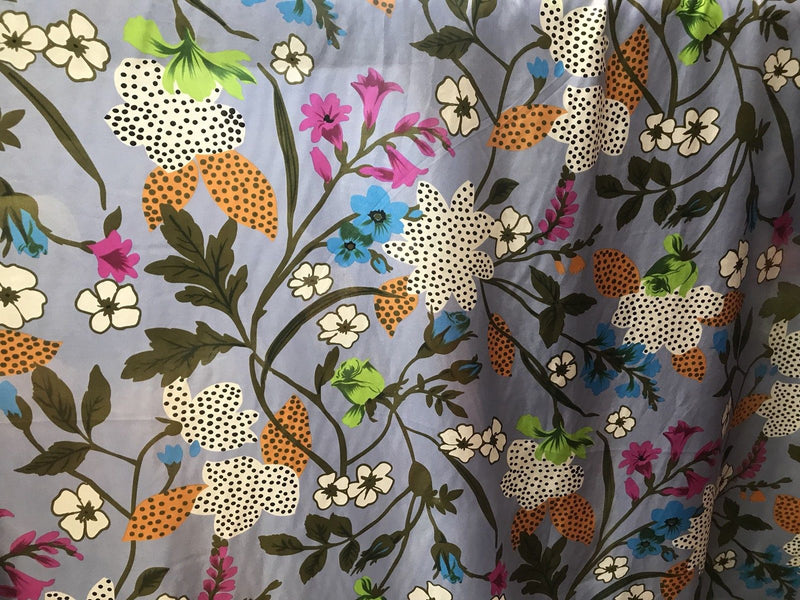 NEW! 100% Silk Charmeuse Gucci Inspired Fabric Multi Color Floral By The Yard - Fancy Styles Fabric Boutique