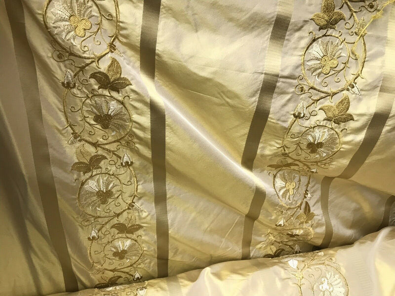 Duchess Jezebel Designer 100% Silk Taffeta Dupioni Embroidery Fabric Yellow 55” Wide - Fancy Styles Fabric Pierre Frey Lee Jofa Brunschwig & Fils