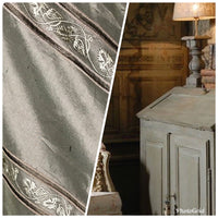 SALE! 100% Silk Taffeta Drapery Embroidery Fabric - Khaki Green Striped - Fancy Styles Fabric Boutique