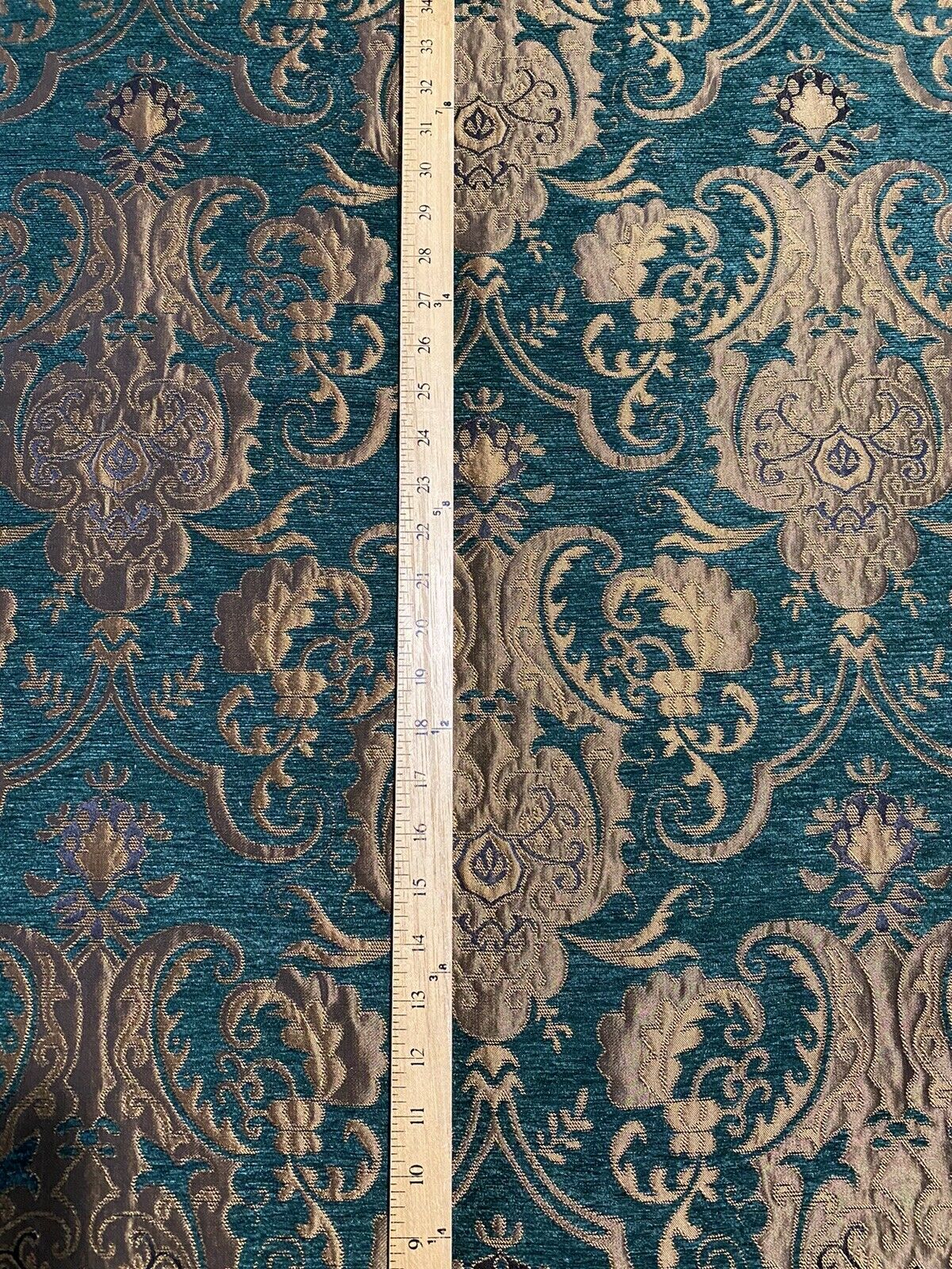 NEW Lady Emile Designer Damask Burnout Chenille Velvet Fabric - Green & Metallic Gold BTY - Fancy Styles Fabric Pierre Frey Lee Jofa Brunschwig & Fils