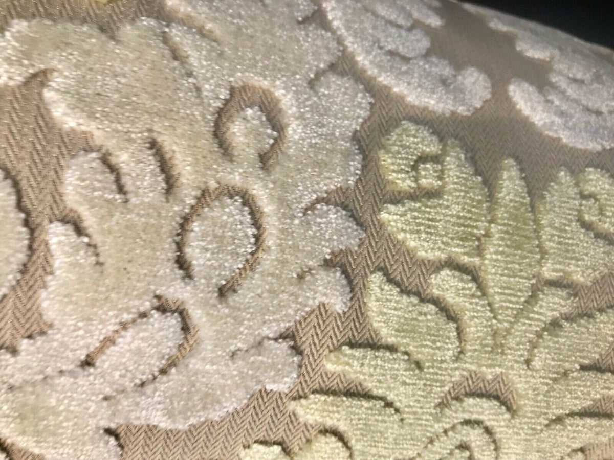 Sir Mason Novelty Italian Burnout Damask Chenille Upholstery Velvet Fabric Yellow Cream - Fancy Styles Fabric Pierre Frey Lee Jofa Brunschwig & Fils