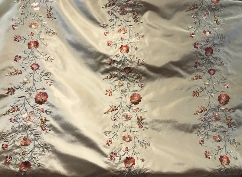SALE! 100% Silk Taffeta Fabric - Embroidered Floral Taupe Gold - Fancy Styles Fabric Boutique