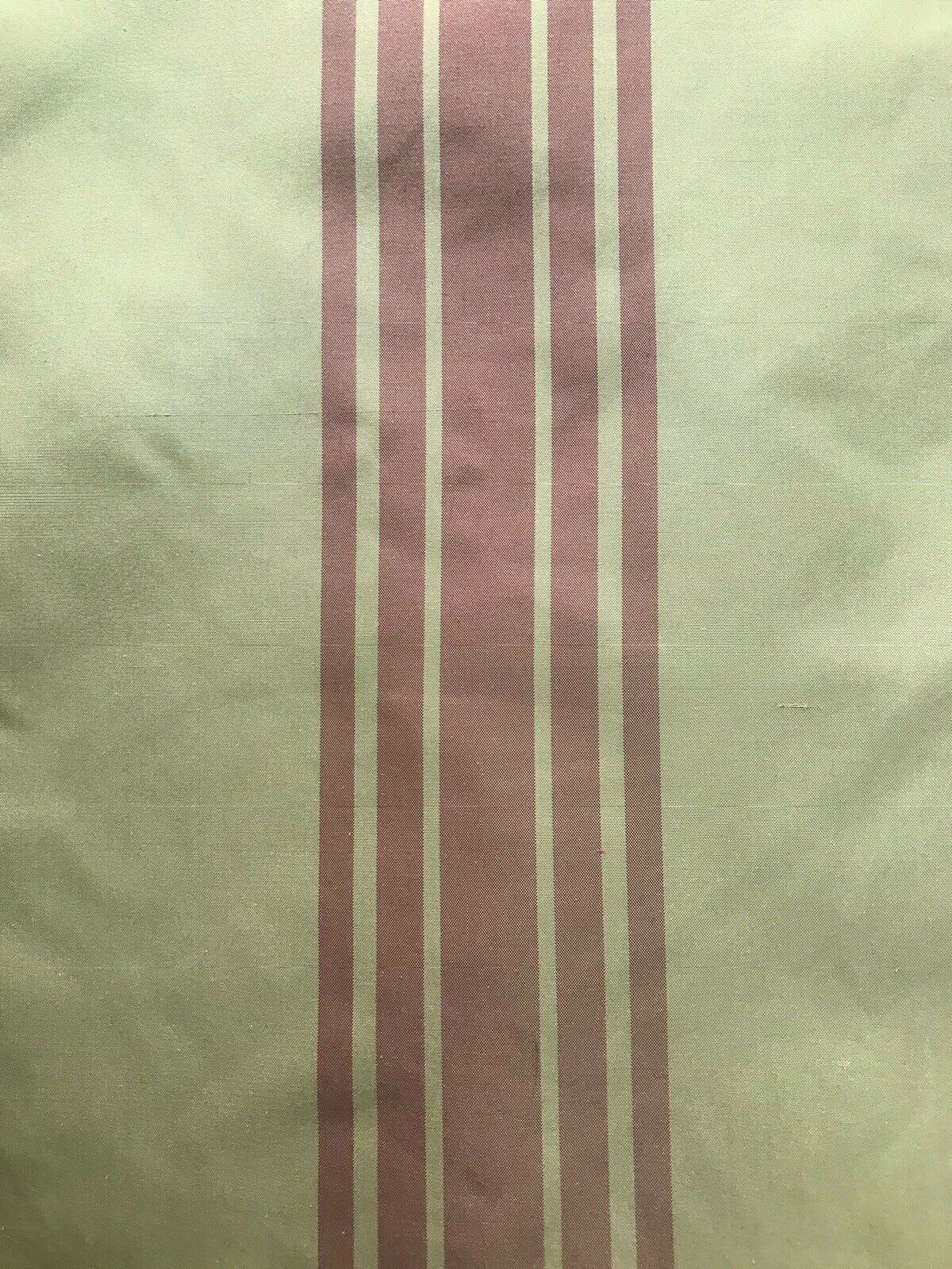 NEW Princess Vanessa Designer 100% Silk Taffeta Dupioni Stripes Fabric - Faded Green/Red 55” Wide - Fancy Styles Fabric Pierre Frey Lee Jofa Brunschwig & Fils