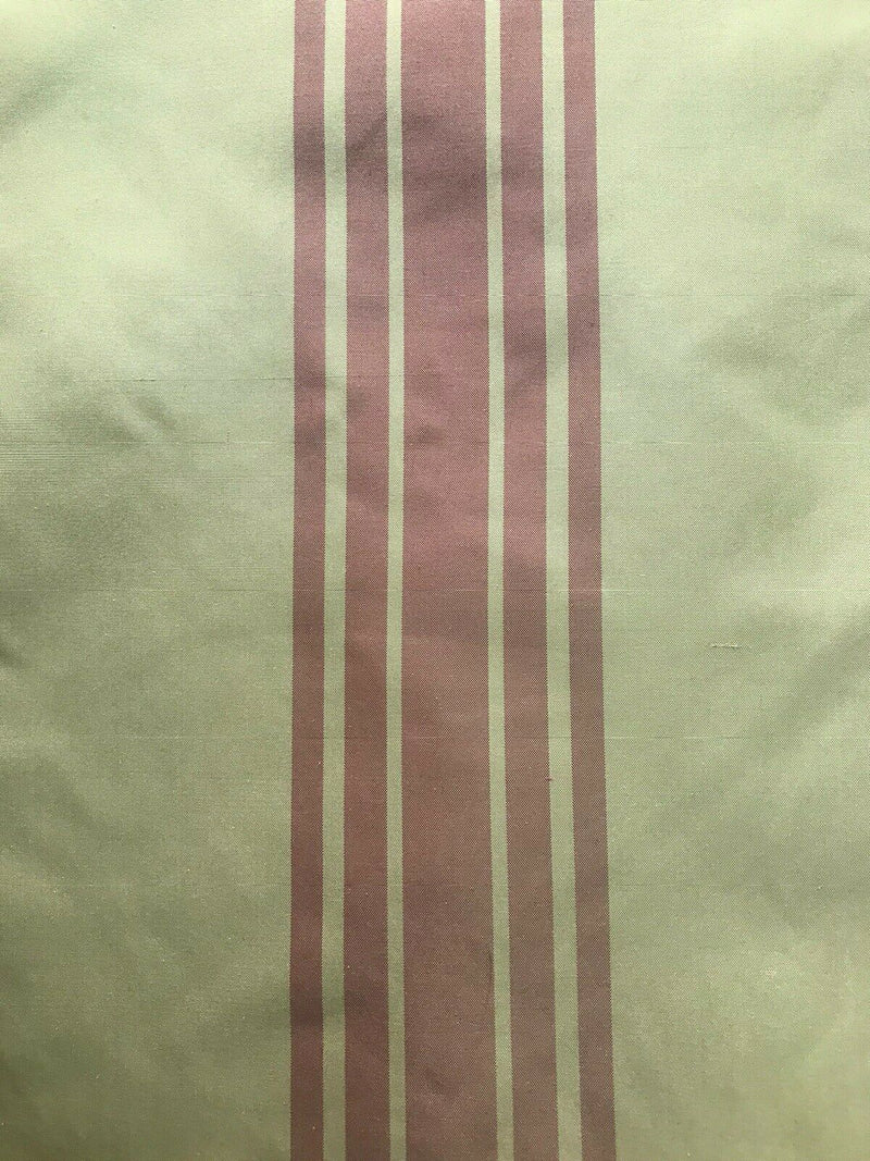 NEW Princess Vanessa Designer 100% Silk Taffeta Dupioni Stripes Fabric - Faded Green/Red 55” Wide - Fancy Styles Fabric Pierre Frey Lee Jofa Brunschwig & Fils