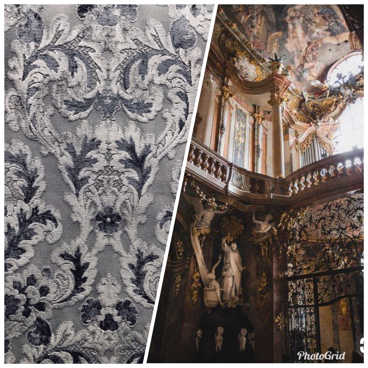 SALE! Antique Inspired Burnout Velvet Damask Fabric - Upholstery Gray Brocade - Fancy Styles Fabric Boutique
