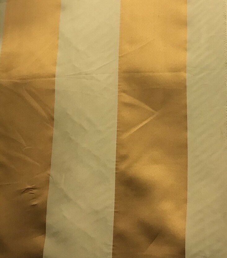 60” Wide- Designer Satin Drapery Fabric - 6” Gold And Beige Stripes - Fancy Styles Fabric Pierre Frey Lee Jofa Brunschwig & Fils