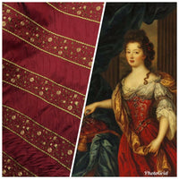 NEW! Lady Margot 100% Silk Dupioni Embroidered Floral Stripes Fabric- Dark Red - Fancy Styles Fabric Pierre Frey Lee Jofa Brunschwig & Fils