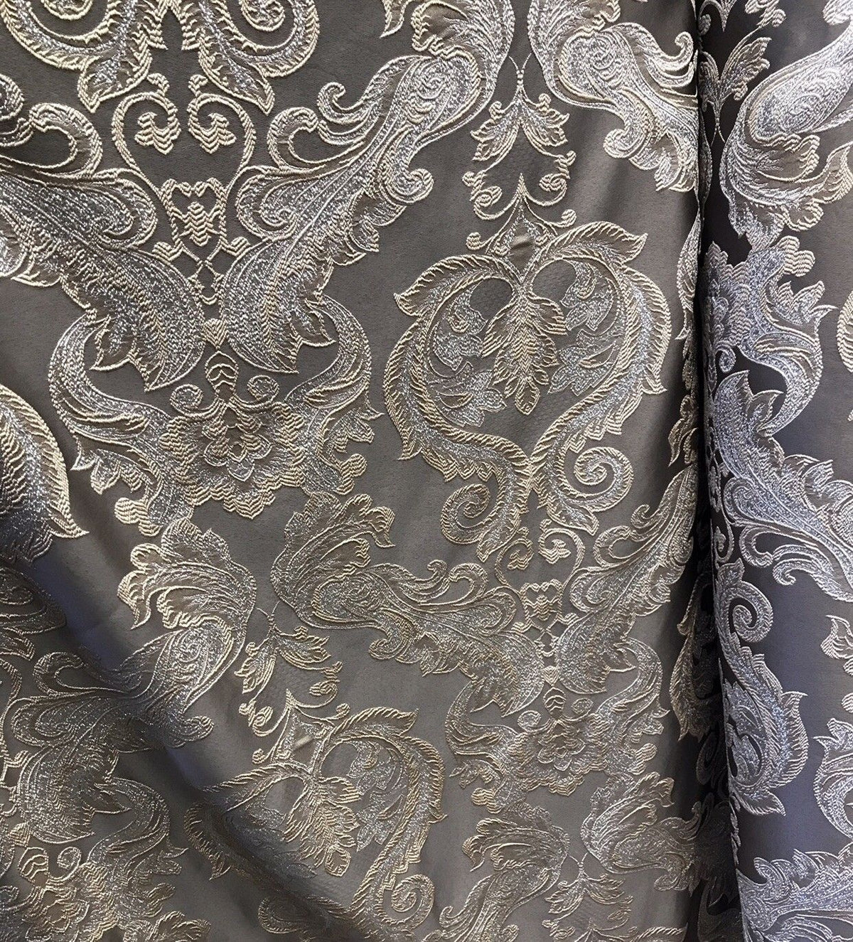SWATCH 8 x 8 Sample- Designer Brocade Satin Fabric- Gray Silver Gold www.fancystylesfabric.com SWATCH 8 x 8 Sample- Designer Brocade Satin Fabric- Gray Silver Gold www.fancystylesfabric.com