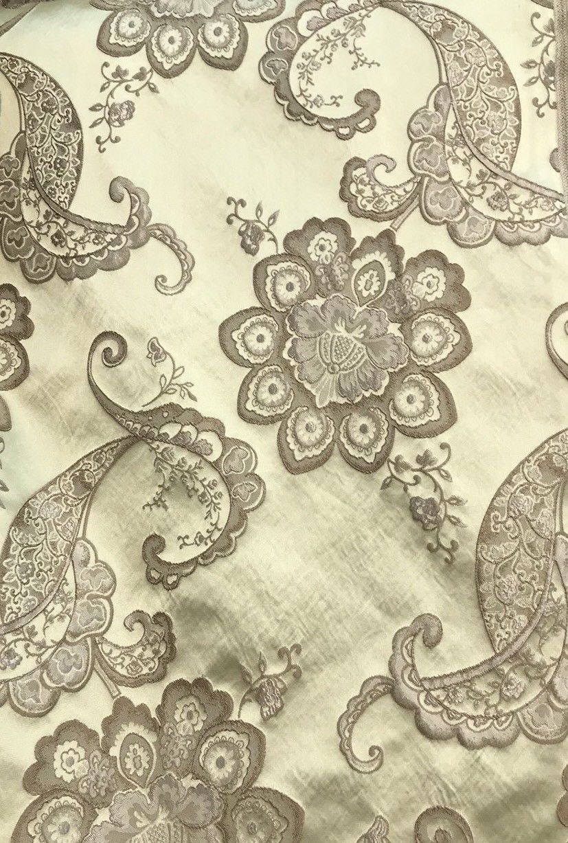 SALE! Designer Brocade Satin Fabric- Antique Taupe On Pale Yellow - Upholstery - Fancy Styles Fabric Pierre Frey Lee Jofa Brunschwig & Fils
