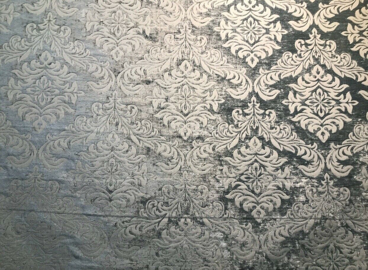 NEW Duke Albert Double Sided Burnout Chenille Velvet Fabric- Gray Upholstery Damask - Fancy Styles Fabric Pierre Frey Lee Jofa Brunschwig & Fils
