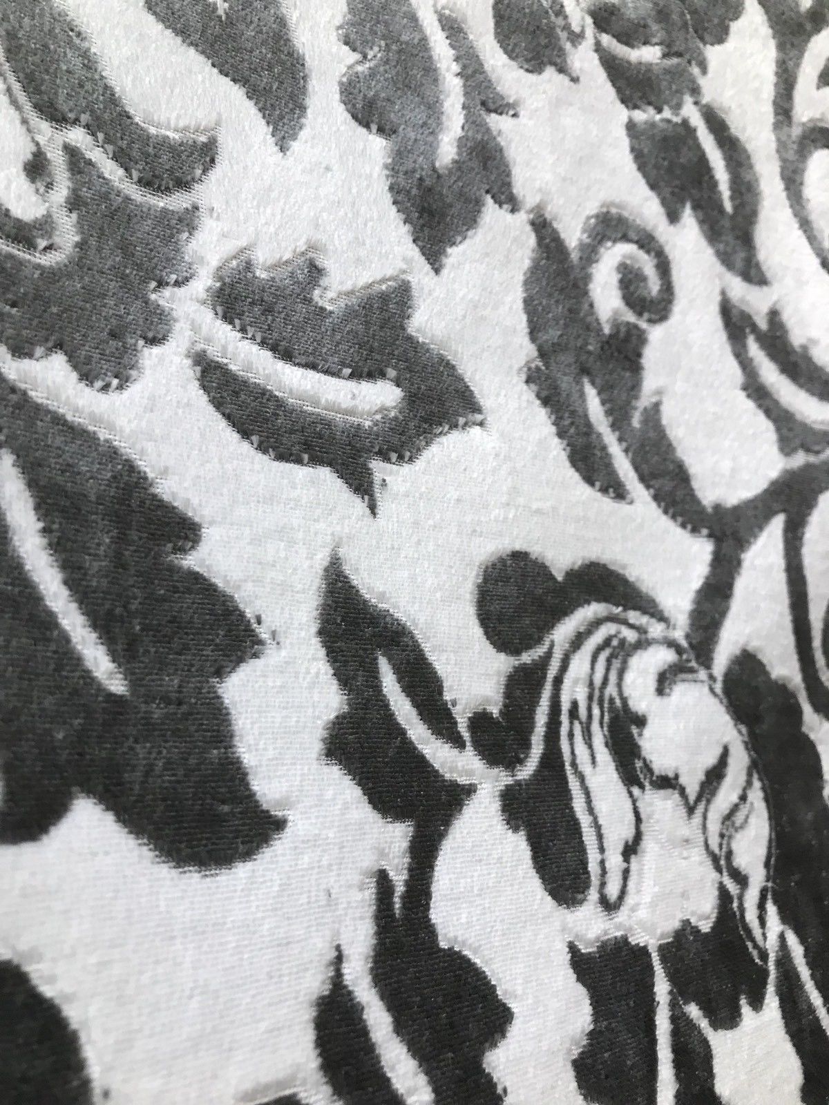 SWATCH Burnout Velvet Upholstery Fabric Floral Charcoal (almost Black) & White - Fancy Styles Fabric Boutique