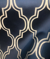 NEW! Designer Brocade Satin Geometric Fabric- Indigo Navy Blue BTY - Fancy Styles Fabric Pierre Frey Lee Jofa Brunschwig & Fils