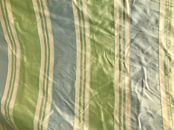 NEW Lady Marianne Designer 100% Silk Dupioni Stripes Embroidery Fabric - Blue Green 55” Wide - Fancy Styles Fabric Pierre Frey Lee Jofa Brunschwig & Fils