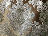 SWATCH Designer Italian Burnout Damask Chenille Blue Bronze Fabric Upholstery - Fancy Styles Fabric Boutique