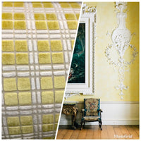 NEW Novelty Upholstery High Pile Burnout Velvet Fabric Yellow Tartan - Fancy Styles Fabric Pierre Frey Lee Jofa Brunschwig & Fils