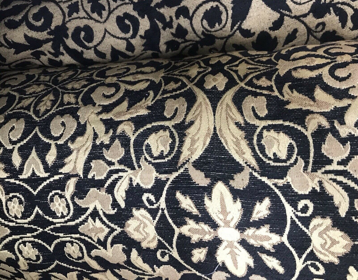 NEW SALE! Velvet Chenille Burnout Upholstery Drapery Fabric -Black & Gold Floral - Fancy Styles Fabric Pierre Frey Lee Jofa Brunschwig & Fils