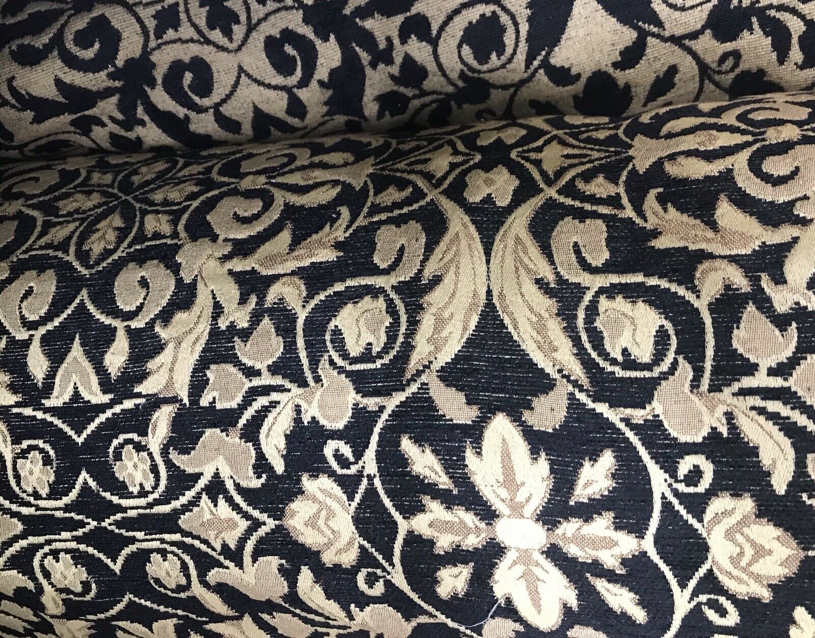 EMBELLISHED A DAMASK BLACK Floral Velvet Upholstery And Drapery Fabric