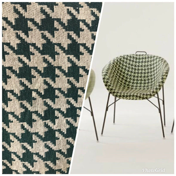 NEW Designer Upholstery Oversized Houndstooth Pattern Fabric - Green & Natural - Fancy Styles Fabric Pierre Frey Lee Jofa Brunschwig & Fils