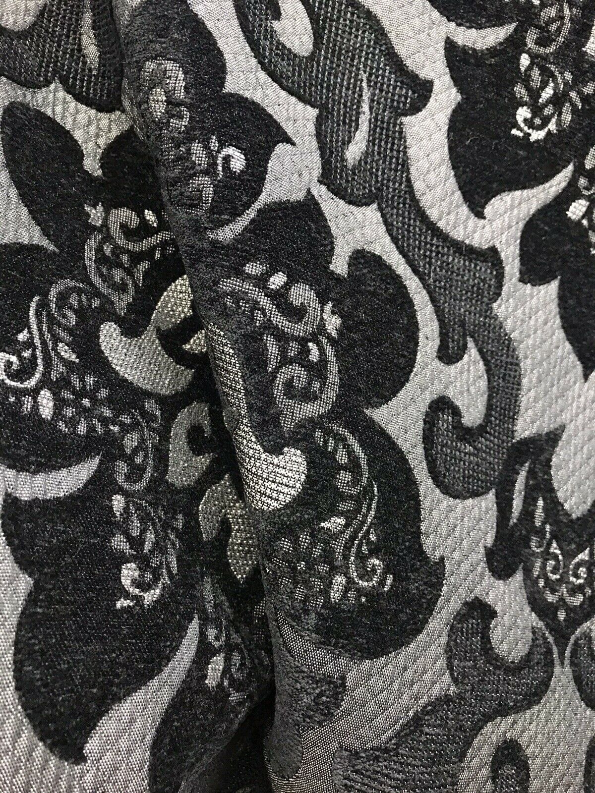 NEW Queen Allyson Designer Velvet Chenille Quilted Damask Burnout Upholstery Fabric - Black - Fancy Styles Fabric Pierre Frey Lee Jofa Brunschwig & Fils