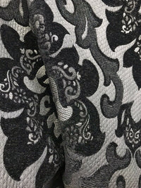 NEW Queen Allyson Designer Velvet Chenille Quilted Damask Burnout Upholstery Fabric - Black - Fancy Styles Fabric Pierre Frey Lee Jofa Brunschwig & Fils