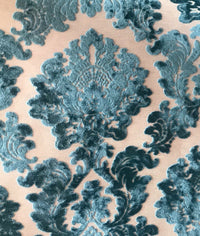 NEW! Duke Gabriel Designer Damask Burnout Chenille Velvet Fabric - Teal Blue - Fancy Styles Fabric Pierre Frey Lee Jofa Brunschwig & Fils