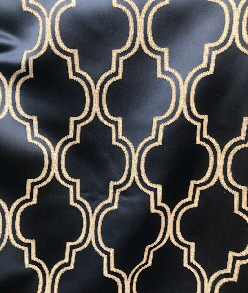 NEW! Designer Brocade Satin Geometric Fabric- Indigo Navy Blue BTY - Fancy Styles Fabric Pierre Frey Lee Jofa Brunschwig & Fils
