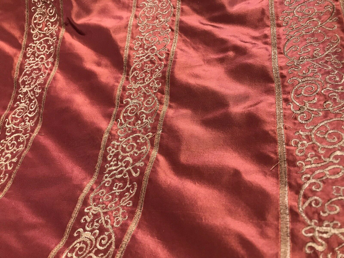 NEW Countess Doris 100% Silk Taffeta Dupioni Fabric Embroidery Floral Red & Gold Stripes - Fancy Styles Fabric Pierre Frey Lee Jofa Brunschwig & Fils